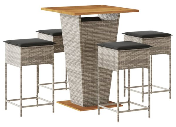 5 részes szürke polyrattan kerti bárszett párnákkal