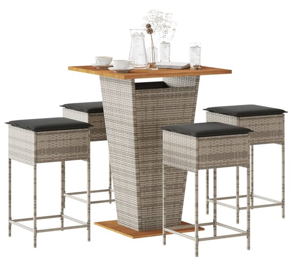 5 részes szürke polyrattan kerti bárszett párnákkal