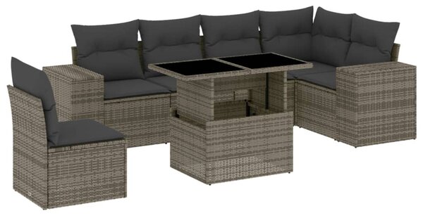 7 részes szürke polyrattan kerti ülőgarnitúra párnákkal