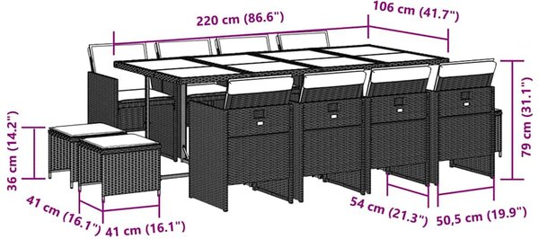 13 részes fekete polyrattan kerti ülőgarnitúra párnákkal