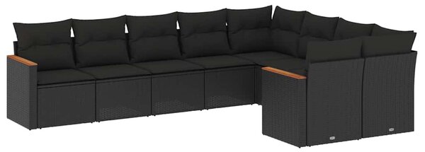 9 részes fekete polyrattan kerti ülőgarnitúra párnákkal