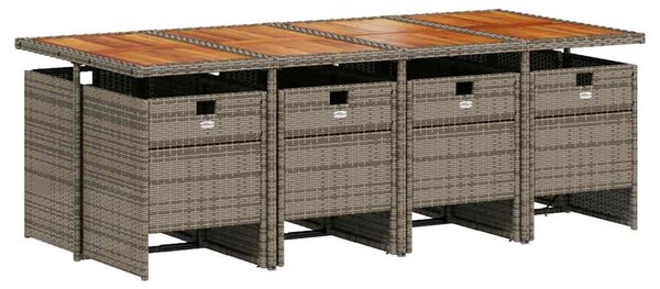 9 részes szürke polyrattan kerti étkezőgarnitúra párnával