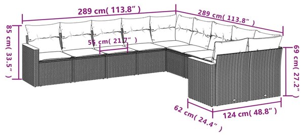 10 részes szürke polyrattan kerti ülőgarnitúra párnákkal