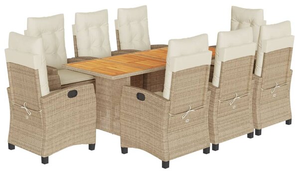9 részes bézs polyrattan kerti étkezőgarnitúra párnákkal