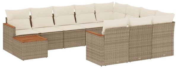11 részes bézs polyrattan kerti ülőgarnitúra párnákkal