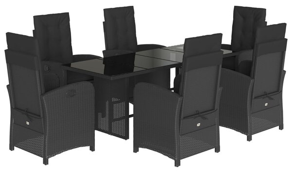 7 részes fekete polyrattan kerti étkezőgarnitúra párnával