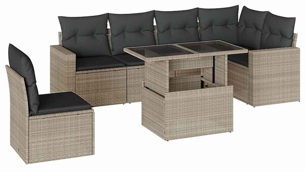 7 részes világosszürke polyrattan kerti ülőgarnitúra párnákkal