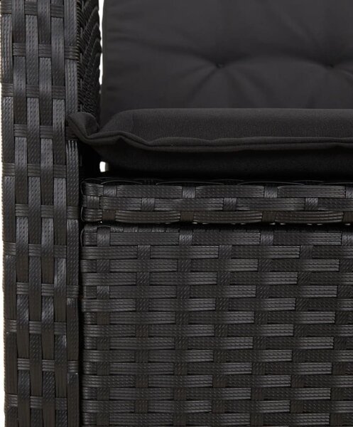 7 részes fekete polyrattan kerti étkezőgarnitúra párnával