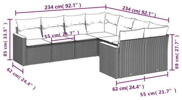 8 részes fekete polyrattan kerti ülőgarnitúra párnákkal