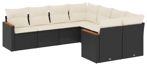 8 részes fekete polyrattan kerti ülőgarnitúra párnákkal