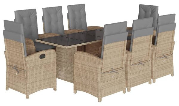 9 részes vegyes bézs polyrattan kerti étkezőgarnitúra párnákkal