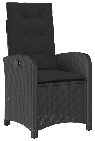 7 részes fekete polyrattan kerti étkezőgarnitúra párnával