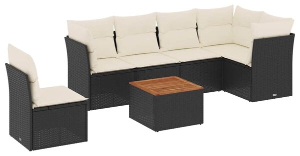 7 részes fekete polyrattan kerti ülőgarnitúra párnával