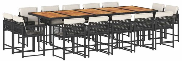 15 részes fekete polyrattan kerti étkezőgarnitúra párnákkal