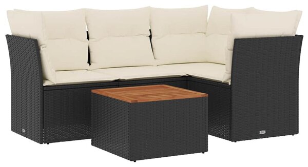 5 részes fekete polyrattan kerti kanapészett párnákkal