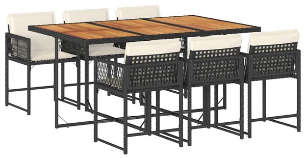 7 részes fekete polyrattan kerti étkezőgarnitúra párnával