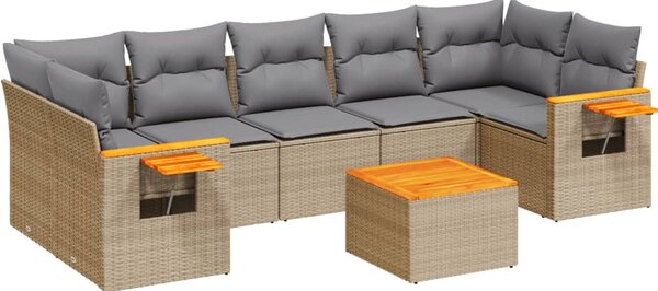 8 részes bézs polyrattan kerti ülőgarnitúra párnával