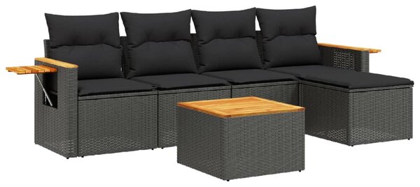 6 részes fekete polyrattan kerti ülőgarnitúra párnákkal