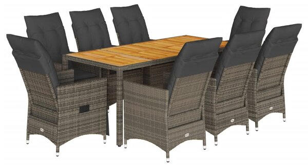 9 részes szürke polyrattan kerti étkezőgarnitúra párnával