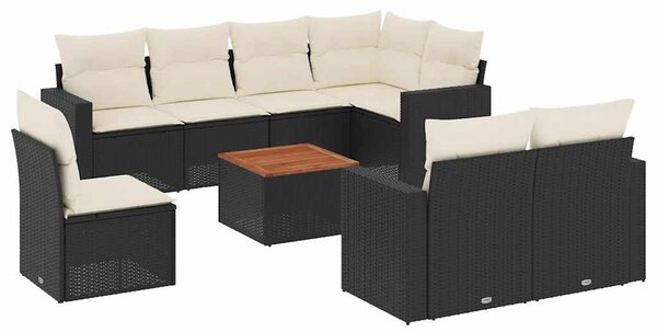 9 részes fekete polyrattan kerti ülőgarnitúra párnákkal