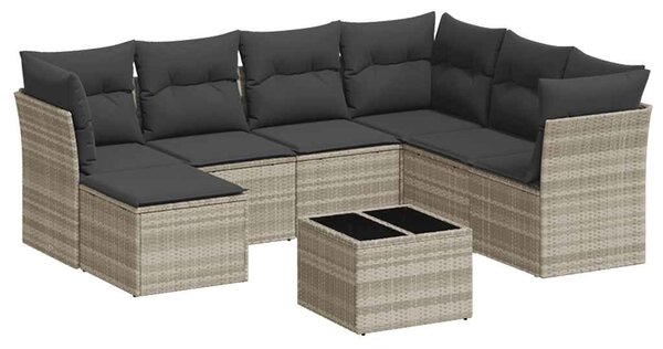8 részes világosszürke polyrattan kerti ülőgarnitúra párnával