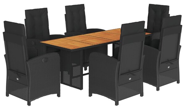 7 részes fekete polyrattan kerti étkezőgarnitúra párnával