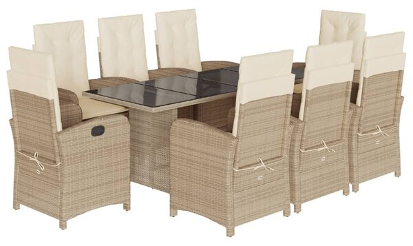9 részes bézs polyrattan kerti étkezőgarnitúra párnákkal