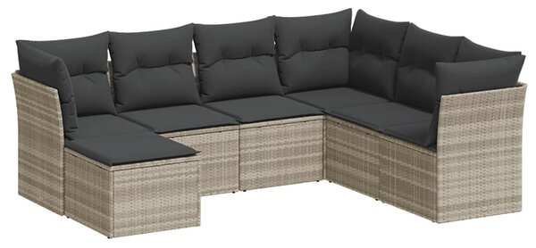 7 részes világosszürke polyrattan kerti ülőgarnitúra párnákkal