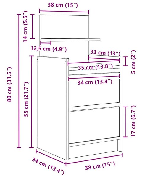 VidaXL 2 db sonoma tölgy színű éjjeliszekrények 2 fiókkal 38x34x80 cm