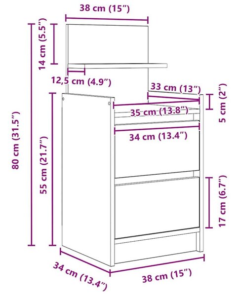 VidaXL 2 db betonszürke éjjeliszekrények 2 fiókkal 38x34x80 cm