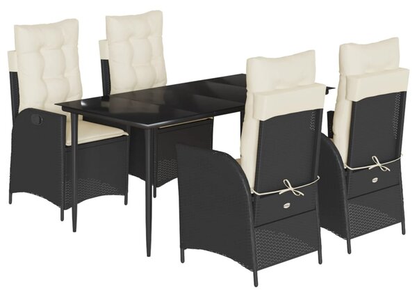 5 részes fekete polyrattan kerti étkezőgarnitúra párnákkal