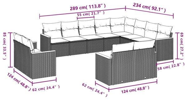 12 részes szürke polyrattan kerti ülőgarnitúra párnákkal
