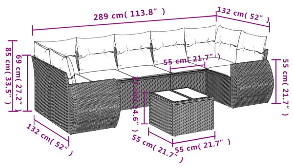 8 részes szürke polyrattan kerti ülőgarnitúra párnákkal