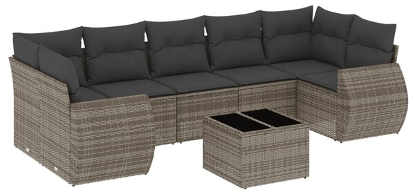 8 részes szürke polyrattan kerti ülőgarnitúra párnákkal