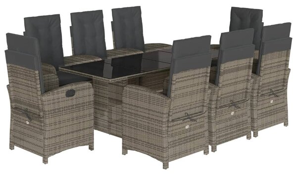 9 részes szürke polyrattan kerti étkezőgarnitúra párnával