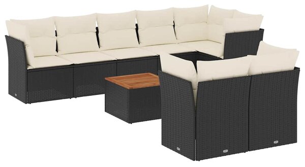 9 részes fekete polyrattan kerti ülőgarnitúra párnákkal