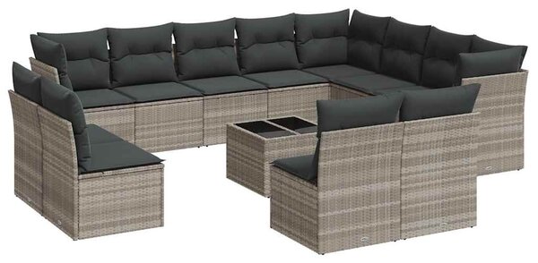 13 részes világosszürke polyrattan kerti ülőgarnitúra párnákkal