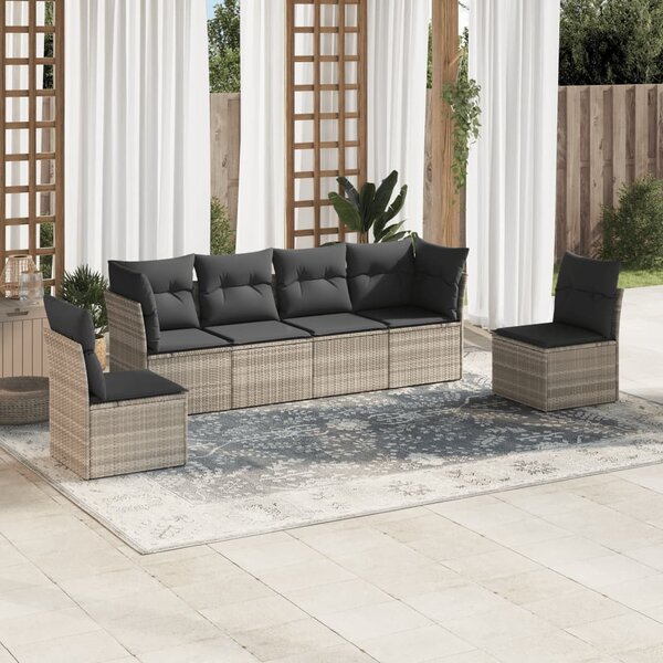 6 részes világosszürke polyrattan kerti ülőgarnitúra párnákkal