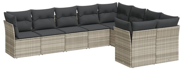 9 részes világosszürke polyrattan kerti ülőgarnitúra párnával