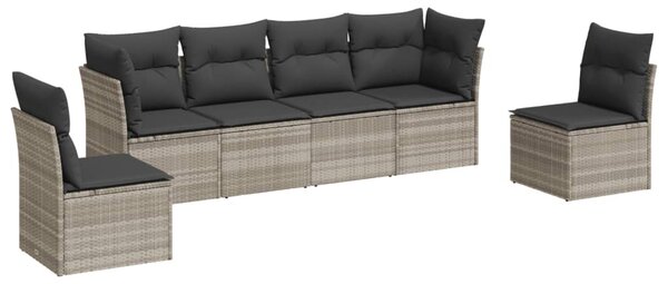6 részes világosszürke polyrattan kerti ülőgarnitúra párnákkal