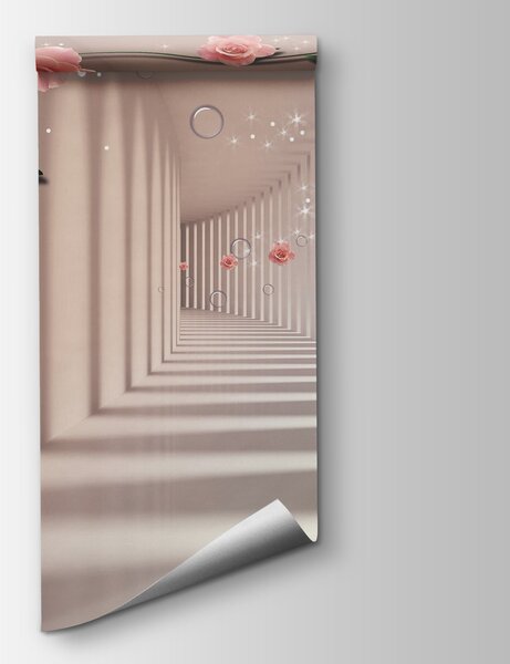 Fotótapéta Tapéta rózsaszín rózsákkal és fehér lépcsőkkel, 3D virág fotótapéta, Népszerű fotótapéta, u60194v3 - Tapeko.hu