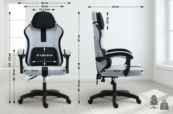 Miltona gamer szék szövet szürke-fekete 324791