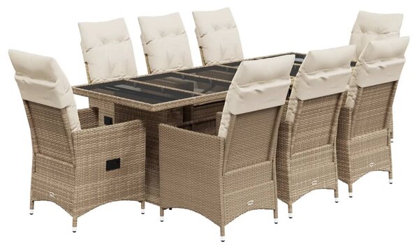 9 részes bézs polyrattan kerti bisztrógarnitúra párnákkal