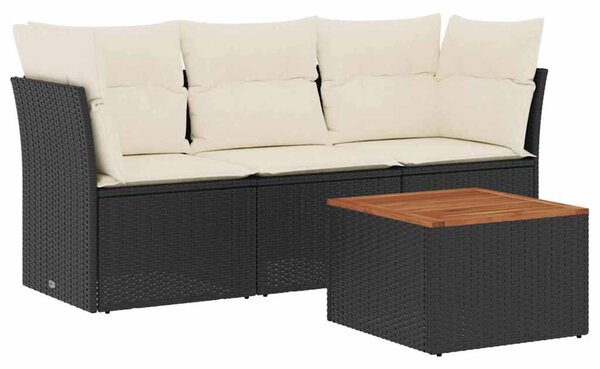 4 részes fekete polyrattan kerti ülőgarnitúra párnákkal
