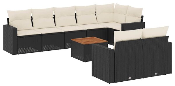 9 részes fekete polyrattan kerti ülőgarnitúra párnákkal