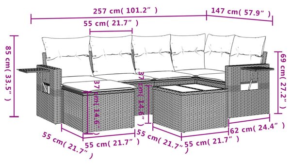 7 részes bézs polyrattan kerti ülőgarnitúra párnákkal