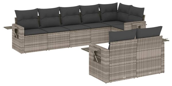 8 részes világosszürke polyrattan kerti ülőgarnitúra párnával