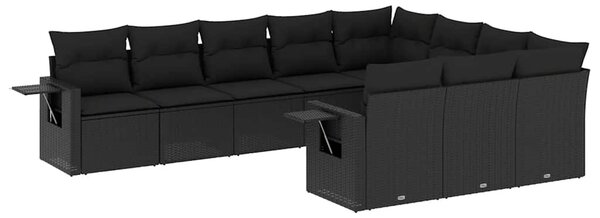 10 részes fekete polyrattan kerti ülőgarnitúra párnákkal