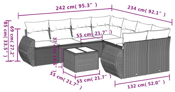 9 részes bézs polyrattan kerti ülőgarnitúra párnákkal