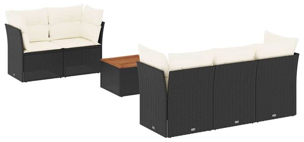 6 részes fekete polyrattan kerti ülőgarnitúra párnákkal